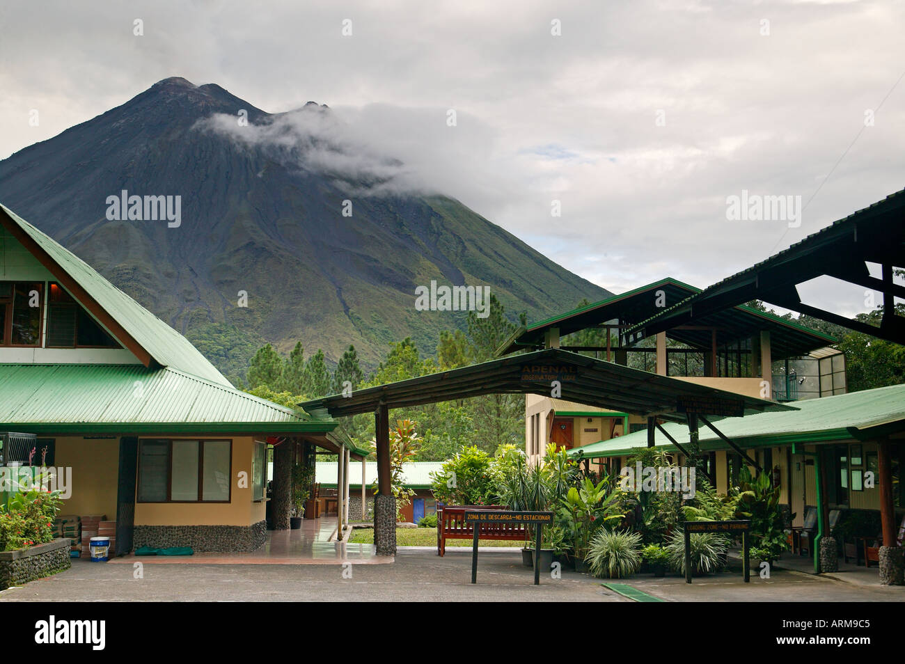 Arenal Observatory Lodge was originally built by the Smithsonian Institute for scientists to use to observe the Arenal Volcano C Stock Photo