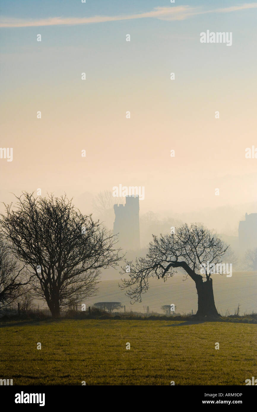 Helmsley Castle in Mist an Frost North Yorkshire Stock Photo