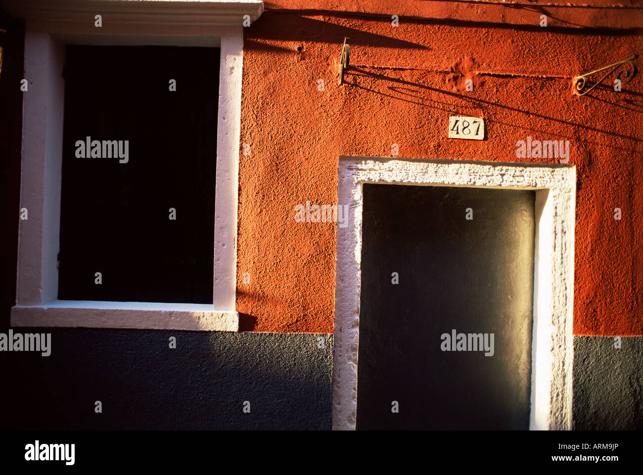 Detail of house front, island of Burano, Venetian Lagoon, Venice, Veneto, Italy, Europe Stock Photo