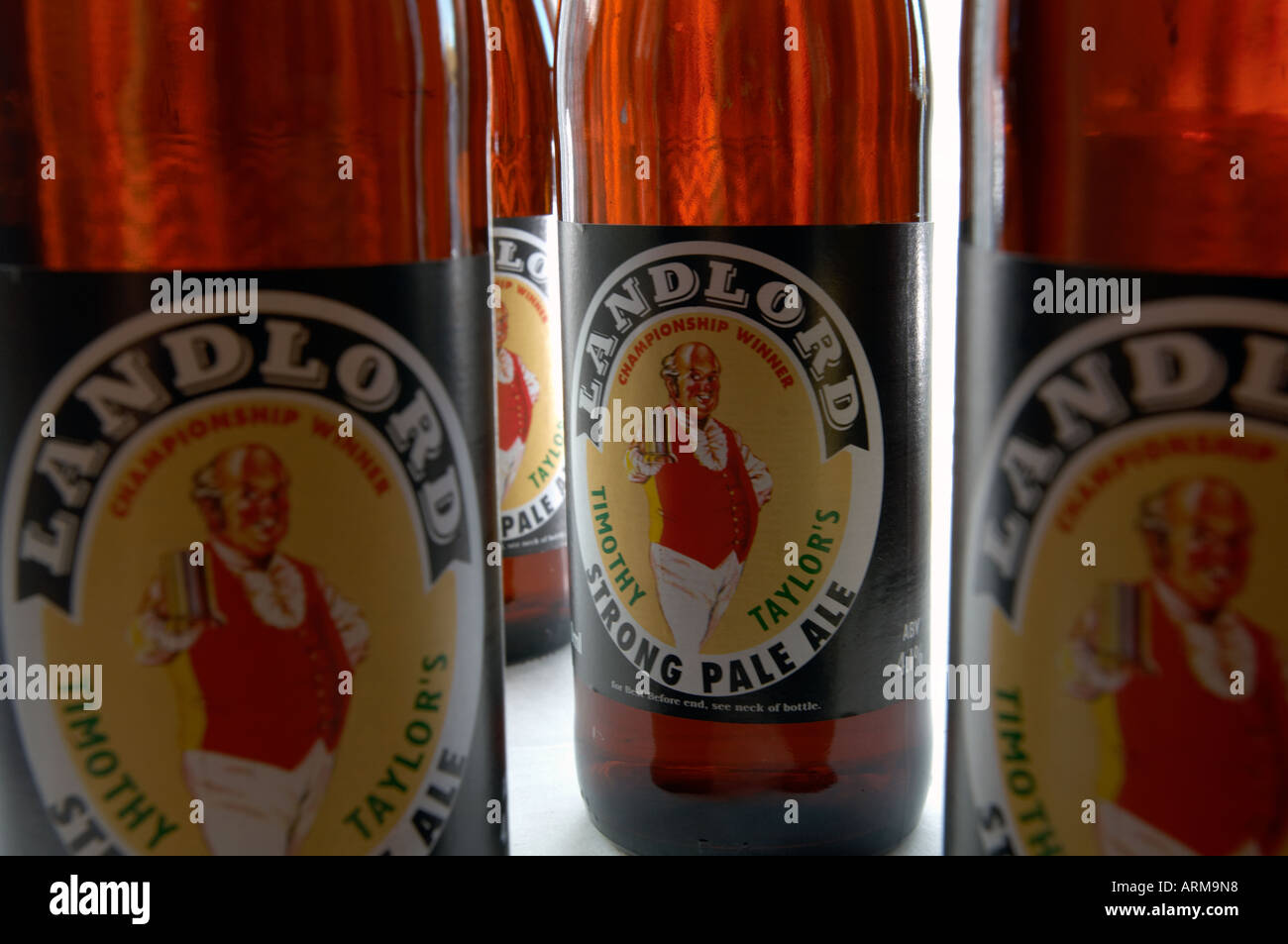 Timothy Taylors landlord beer in bottles. From Keighley in West Yorkshire. Drunk by pop star Madonna. Stock Photo