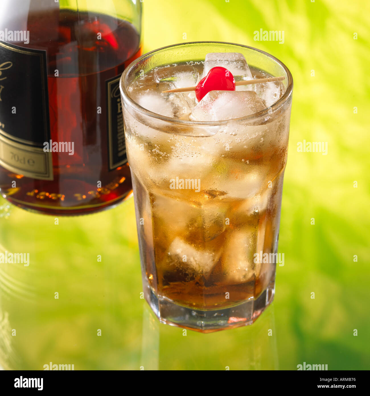 Cocktail Samba Scotch whisky Golden Rum Red Vermouth apricot brandy ice  cherry Keywords drink alcohol cocktails Stock Photo - Alamy