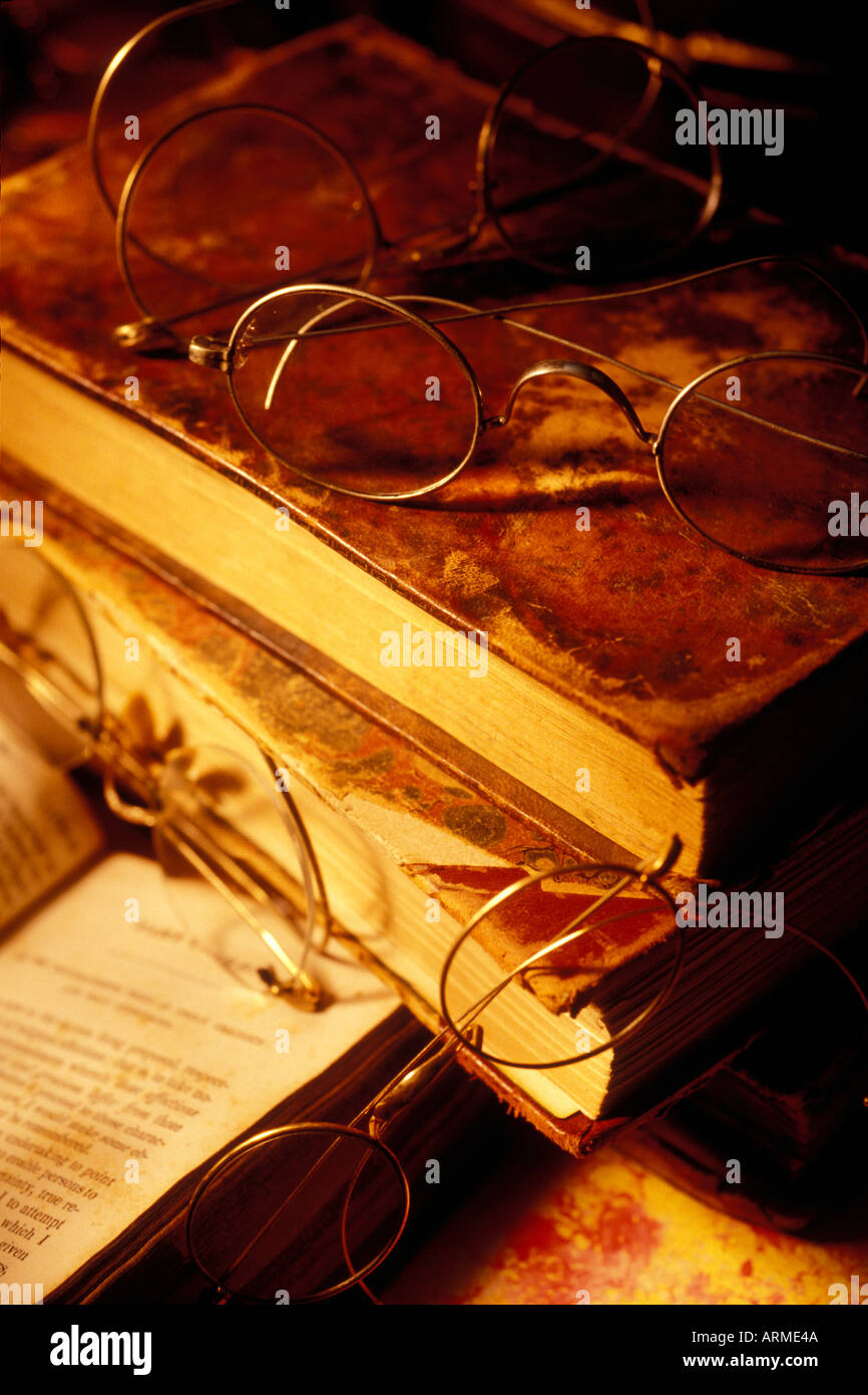 Old books and glasses Stock Photo Alamy