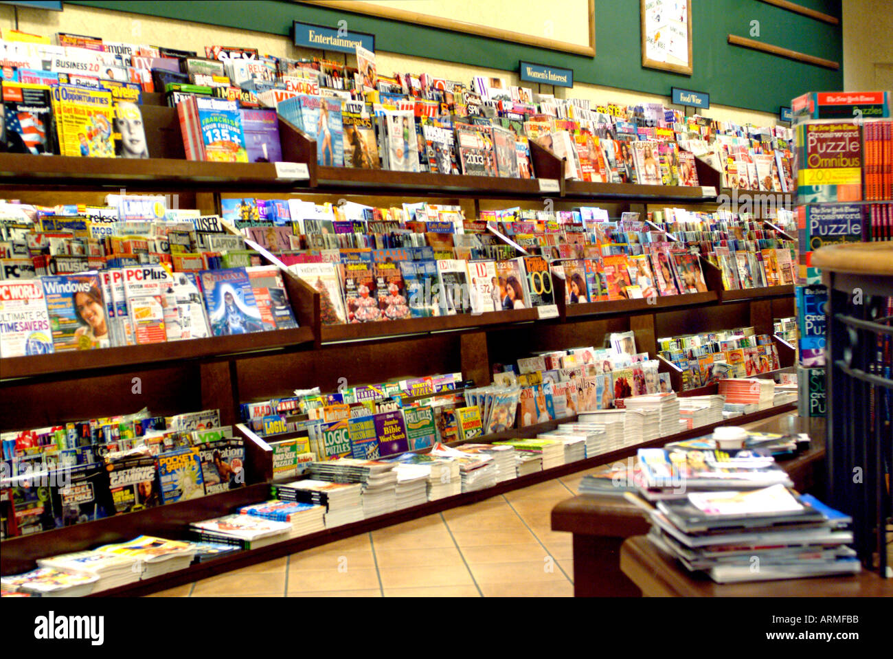 Newstand at bookstore Stock Photo