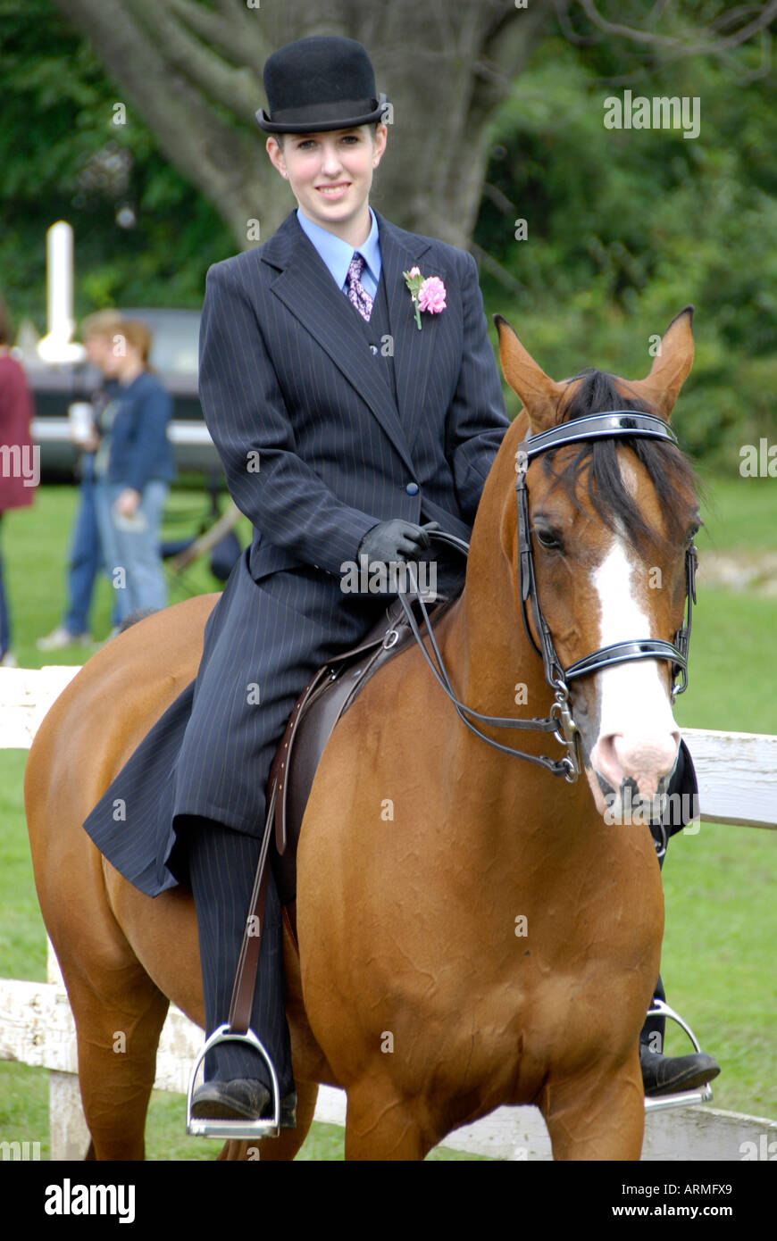 High school female student competes in equestrian event Stock Photo Alamy