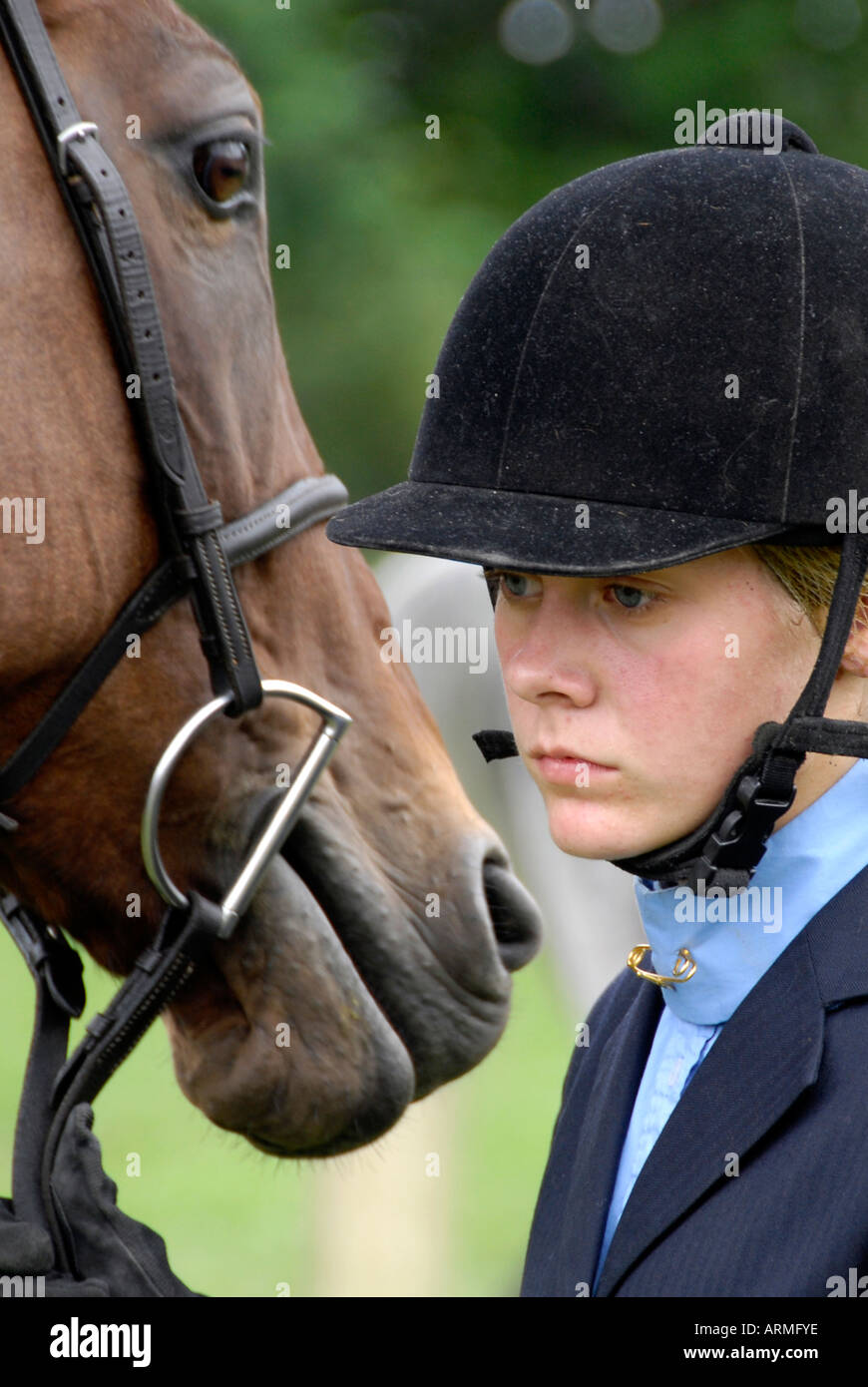 High school female student competes in equestrian event Stock Photo Alamy
