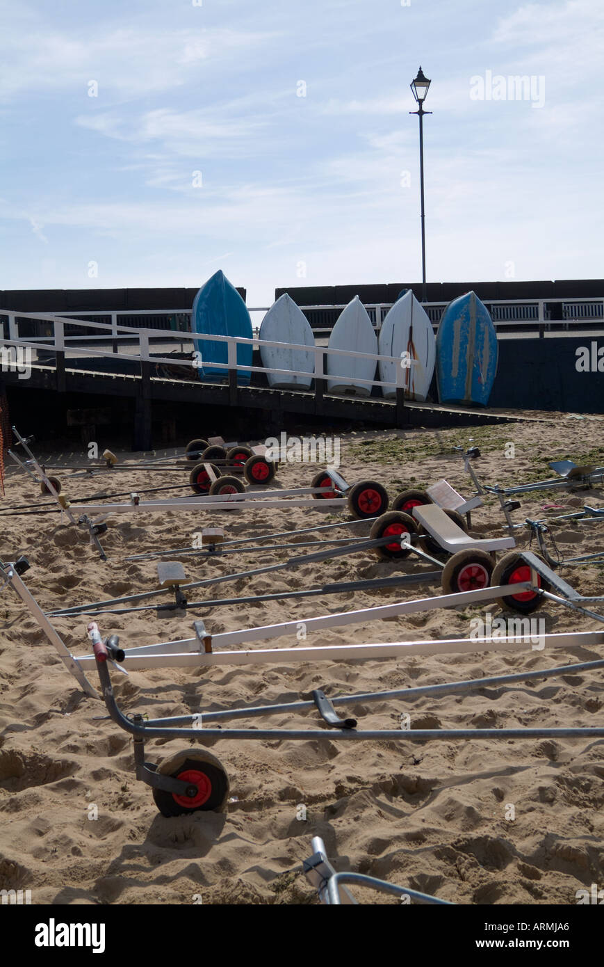 Boat Launching Frames and Standing Boats on Viking Bay in Broadstairs