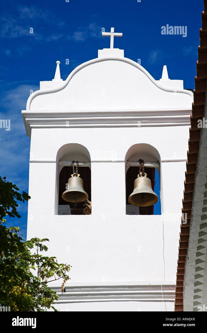 Bell Tower, Santuario Santisimo Cristo Del Buen Viaje, Pampatar City, Isla Margarita, Nueva Esparta State, Venezuela Stock Photo