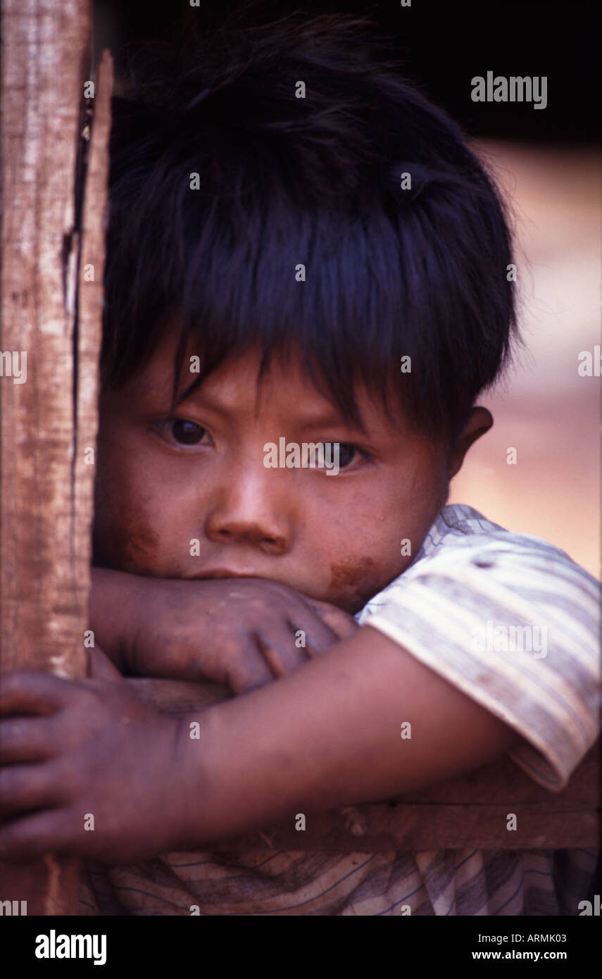 Portrait of young boy in Brazil in village inhabited by indigenous people, Panambizinho, Mato Grosso do Sul, Latin South America Stock Photo