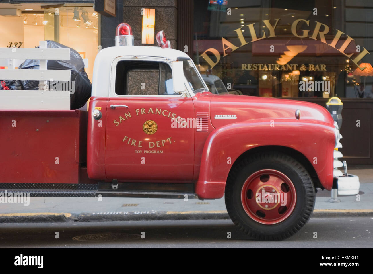 Vintage fire truck used for the San Francisco Fire Department Toy Program during the Christmas season Stock Photo