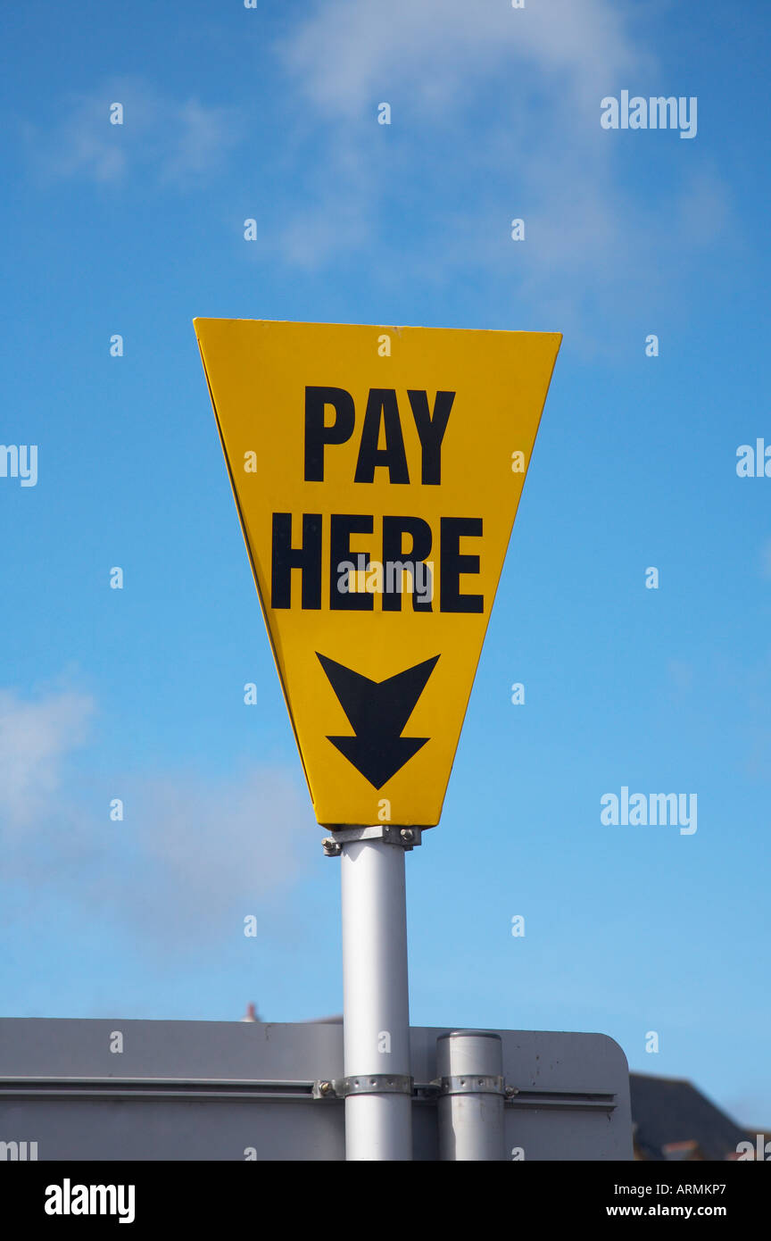 Pay Here sign in a carpark Penzance Stock Photo
