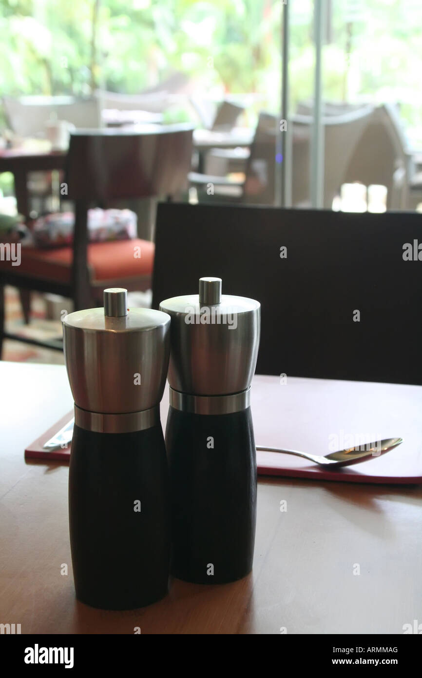 Salt and pepper shaker in a restaurant Stock Photo Alamy