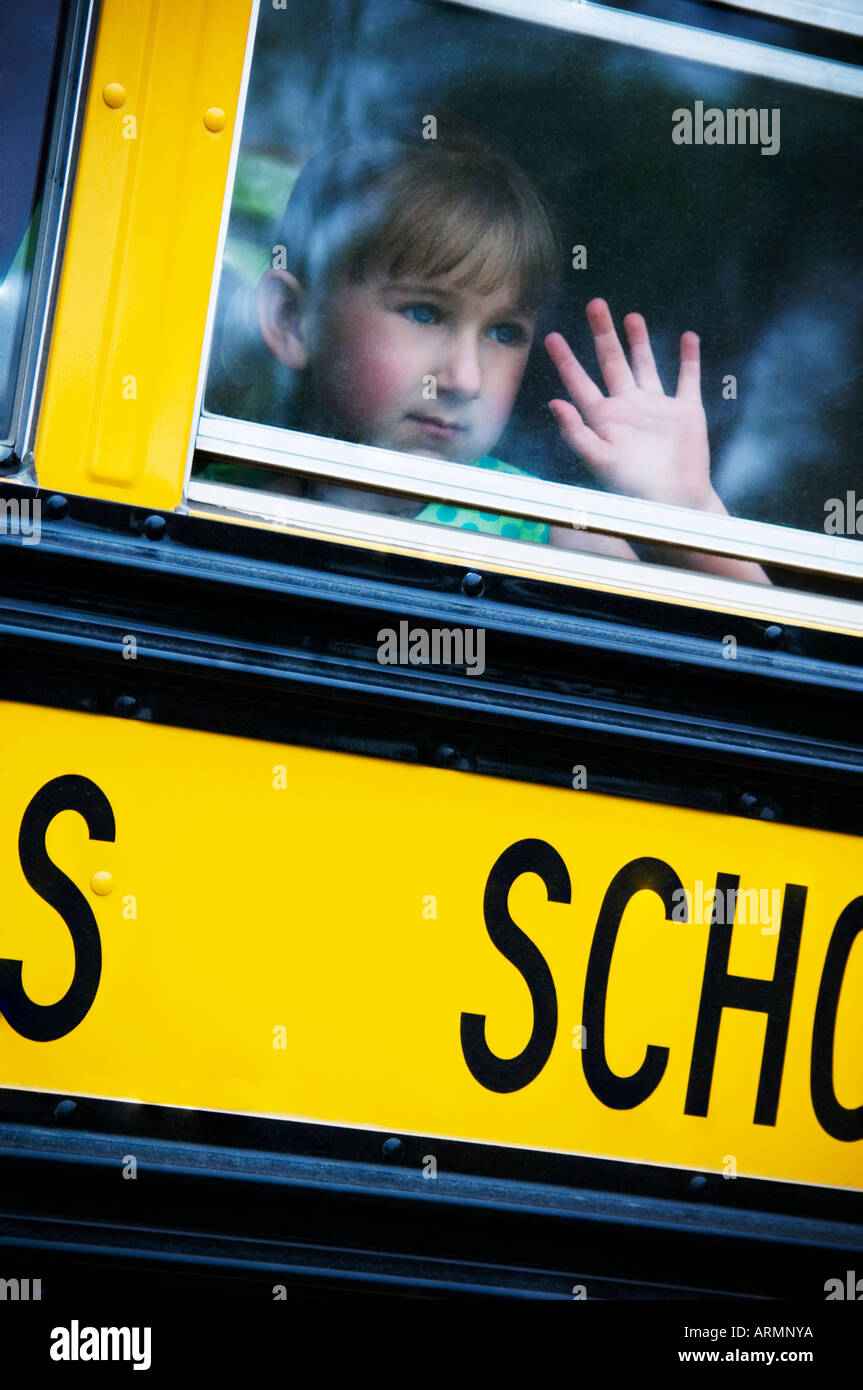 Girl on school bus Stock Photo Alamy