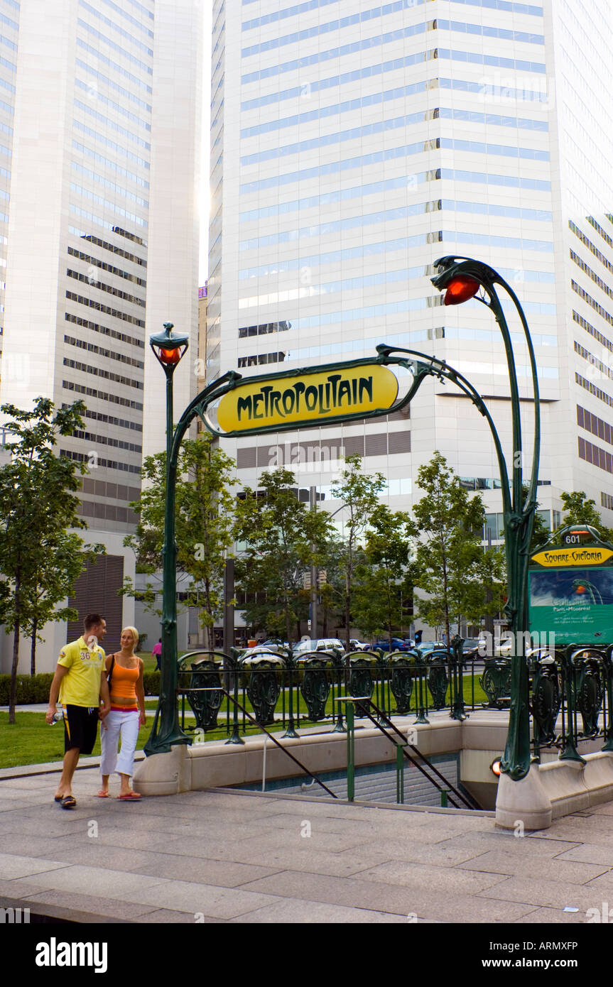 Parisian Metro sign at entrance to Guimard station, Montreal, Quebec, Canada. Stock Photo