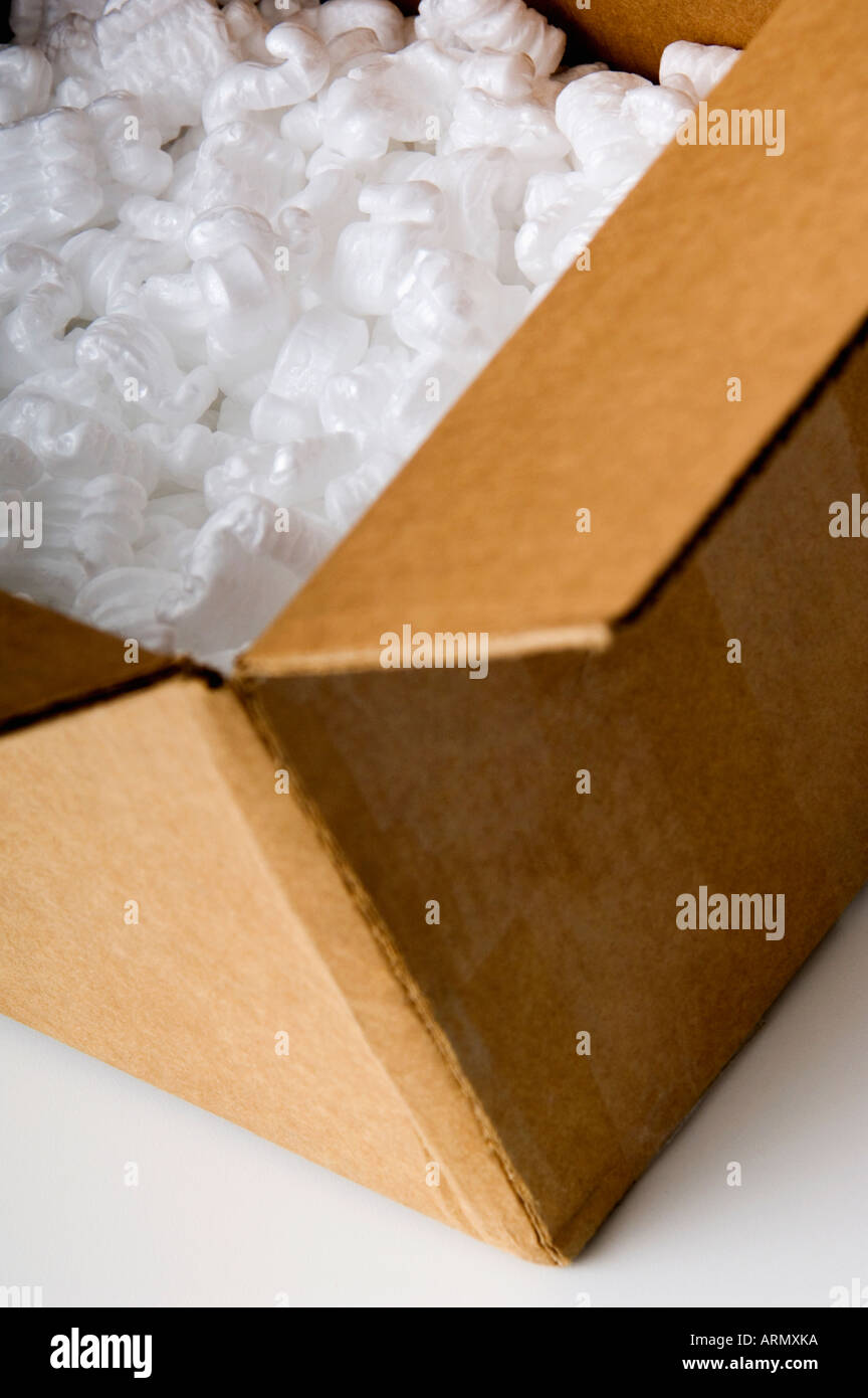 Packing box with styrofoam packaging Stock Photo Alamy