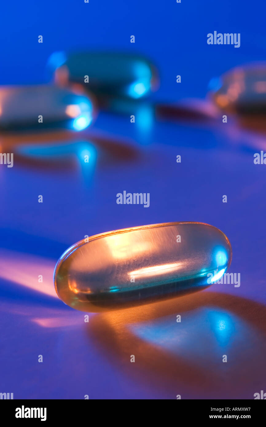 Vitamin E gel tablets Stock Photo