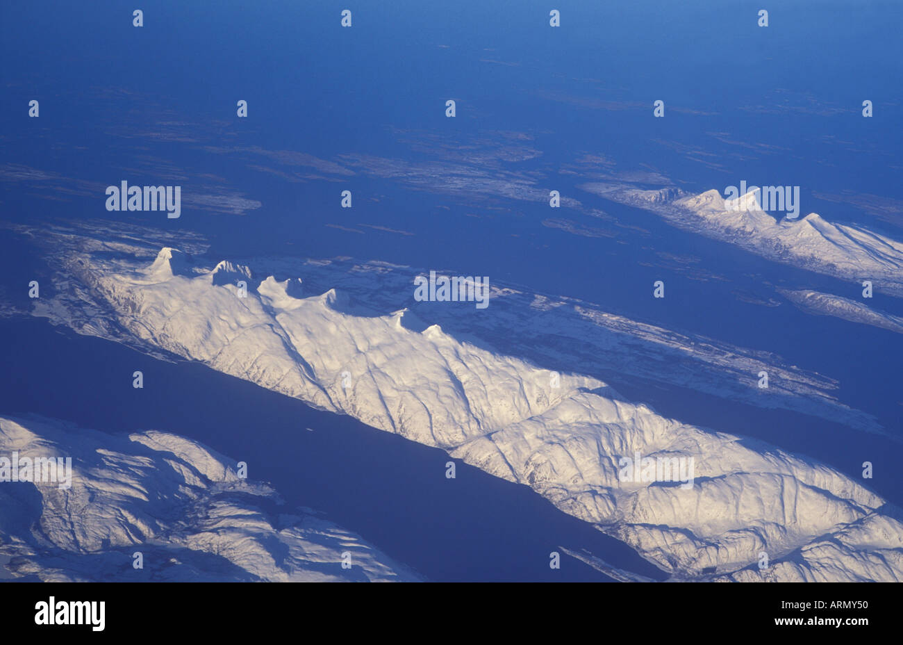 massif Seven Sisters near Sandnessjoeen, aerial view, Norway, Nordland. Stock Photo