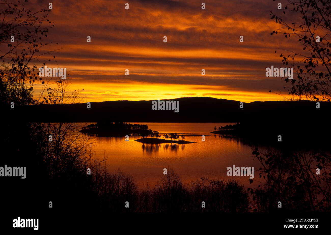 dawn at the Snasavatnet, Norway, Nord-Troendelag. Stock Photo