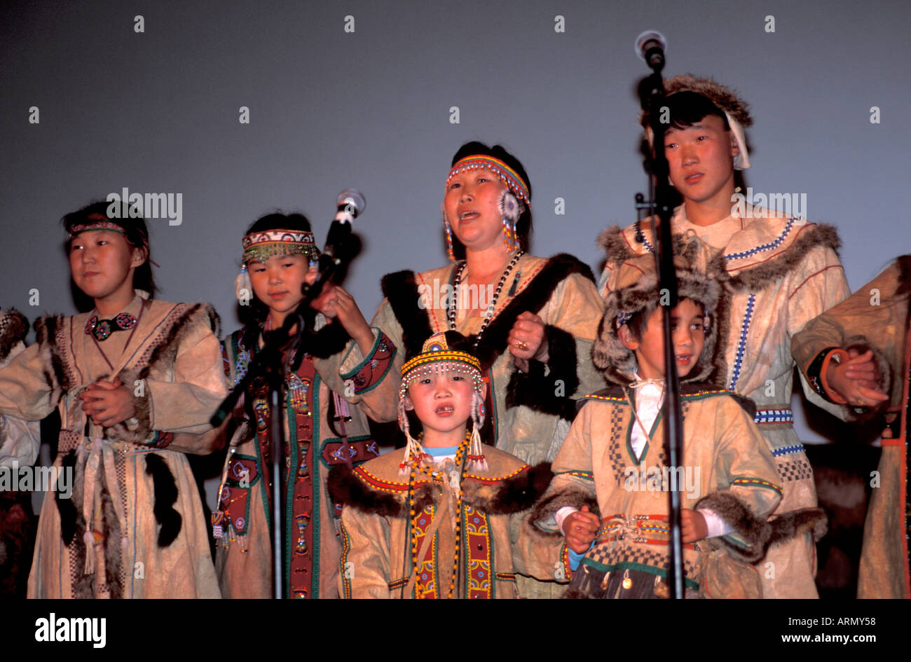 Siberian dancing group of the Nenets, Norway, Troms, Troms. Stock Photo