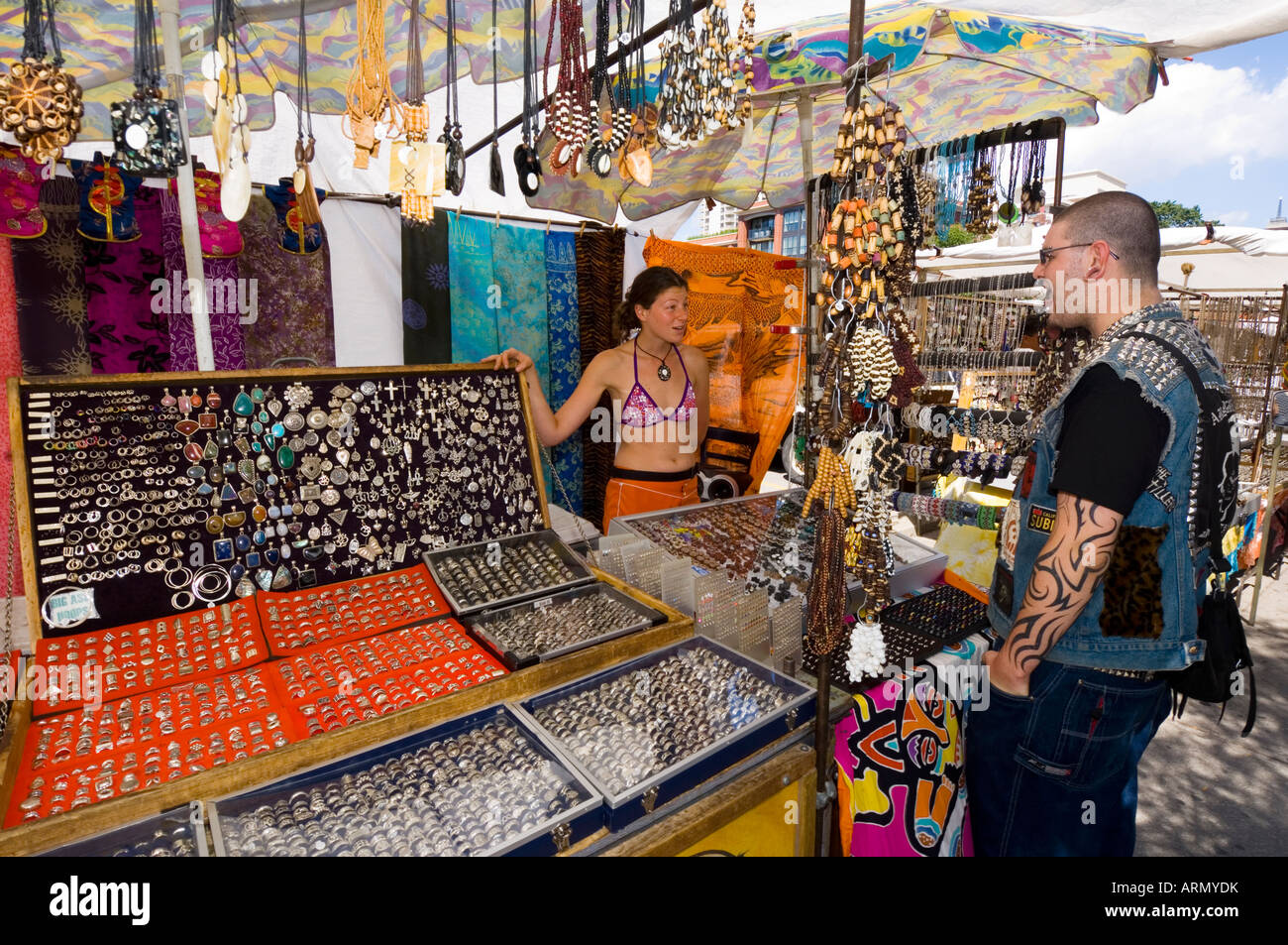 Outdoor jewelry vendor on Queen Street, Toronto, Ontario, Canada Stock Photo