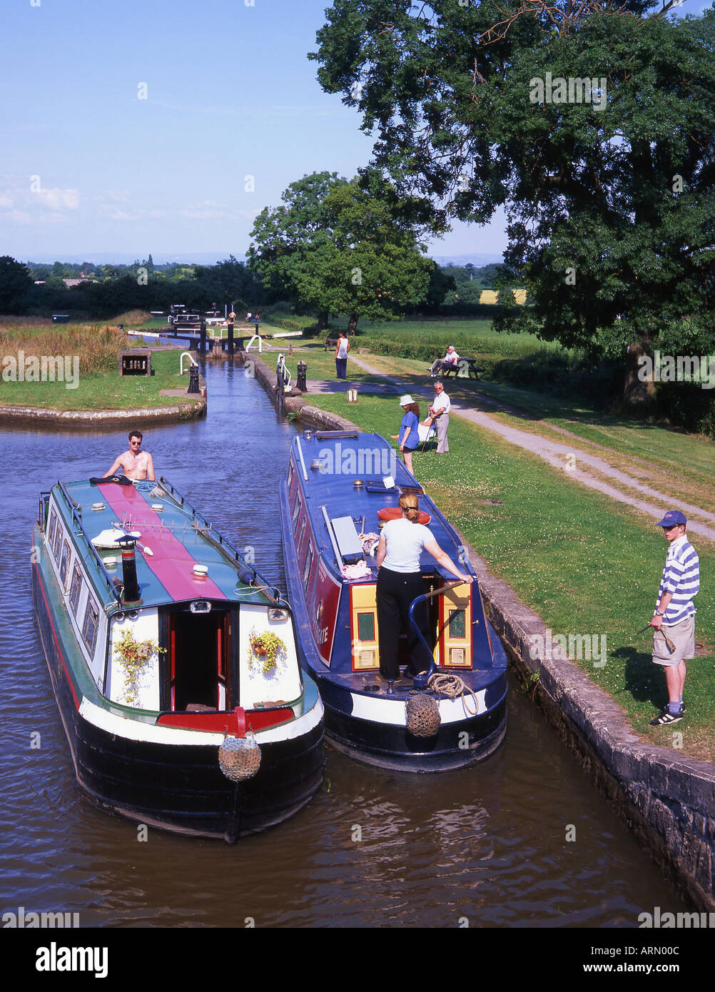 Canal boats at Hurleston Junction Locks Shropshire Union Canal Near Nantwich Cheshire UK Stock Photo