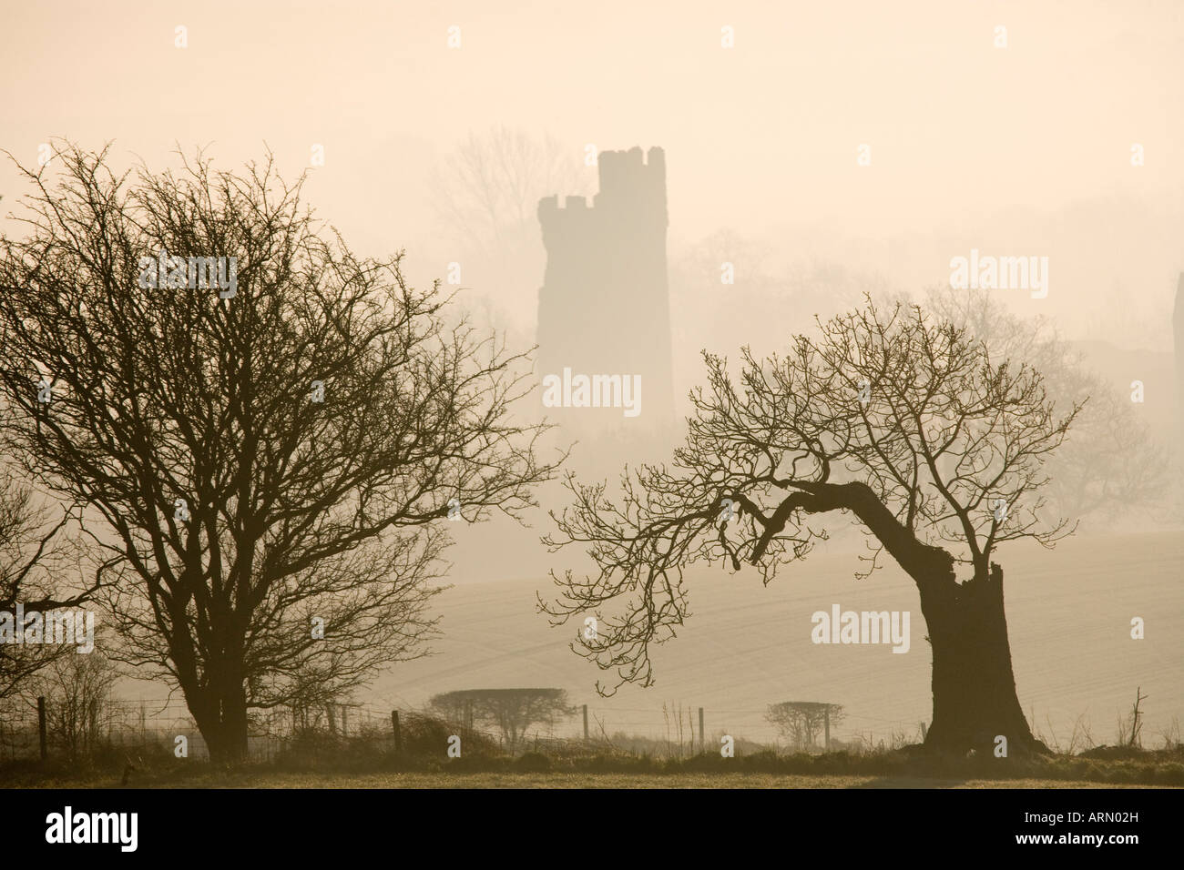 Helmsley Castle in Mist an Frost North Yorkshire Stock Photo