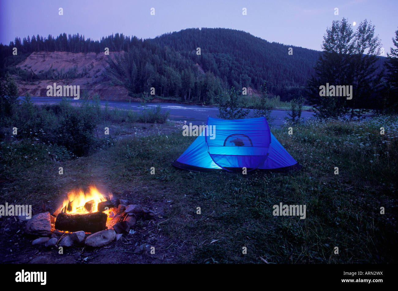 camping at abandonded gold town, Cariboo Region, Quesnelle Forks, British Columbia, Canada. Stock Photo