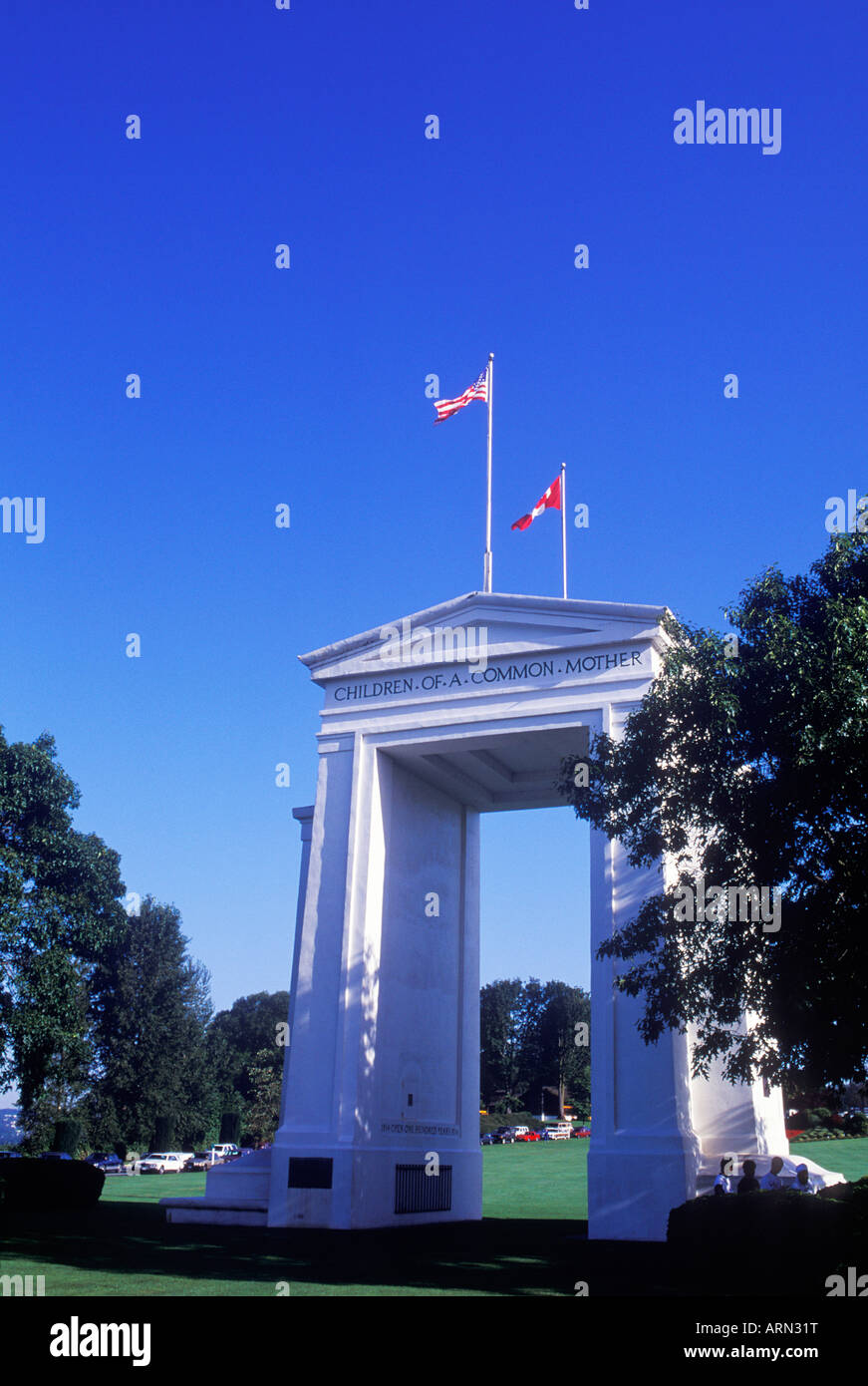 Peace arch at Blaine crossing, British Columbia, Canada. Stock Photo