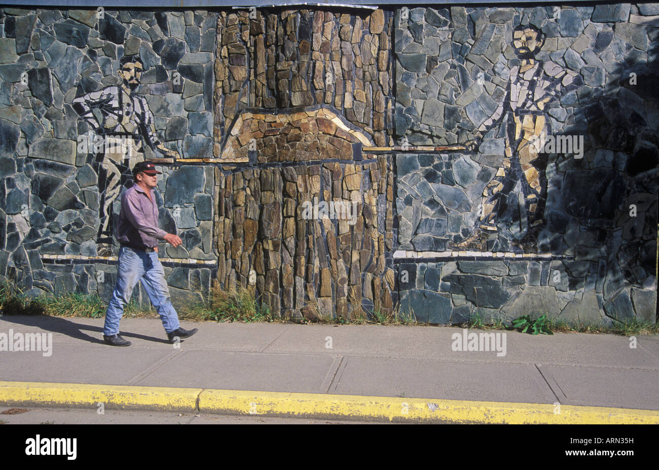 Inlaid rock murals characteristic of that town, Salmo, British Columbia, Canada. Stock Photo