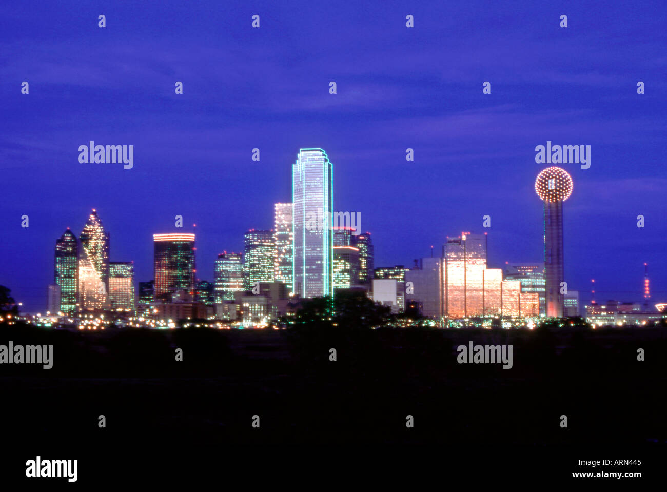 Dallas Texas skyline at night Stock Photo