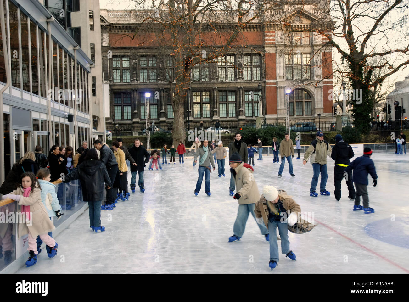 Ice Skating at Natural History Museum; South Kensington; London Stock