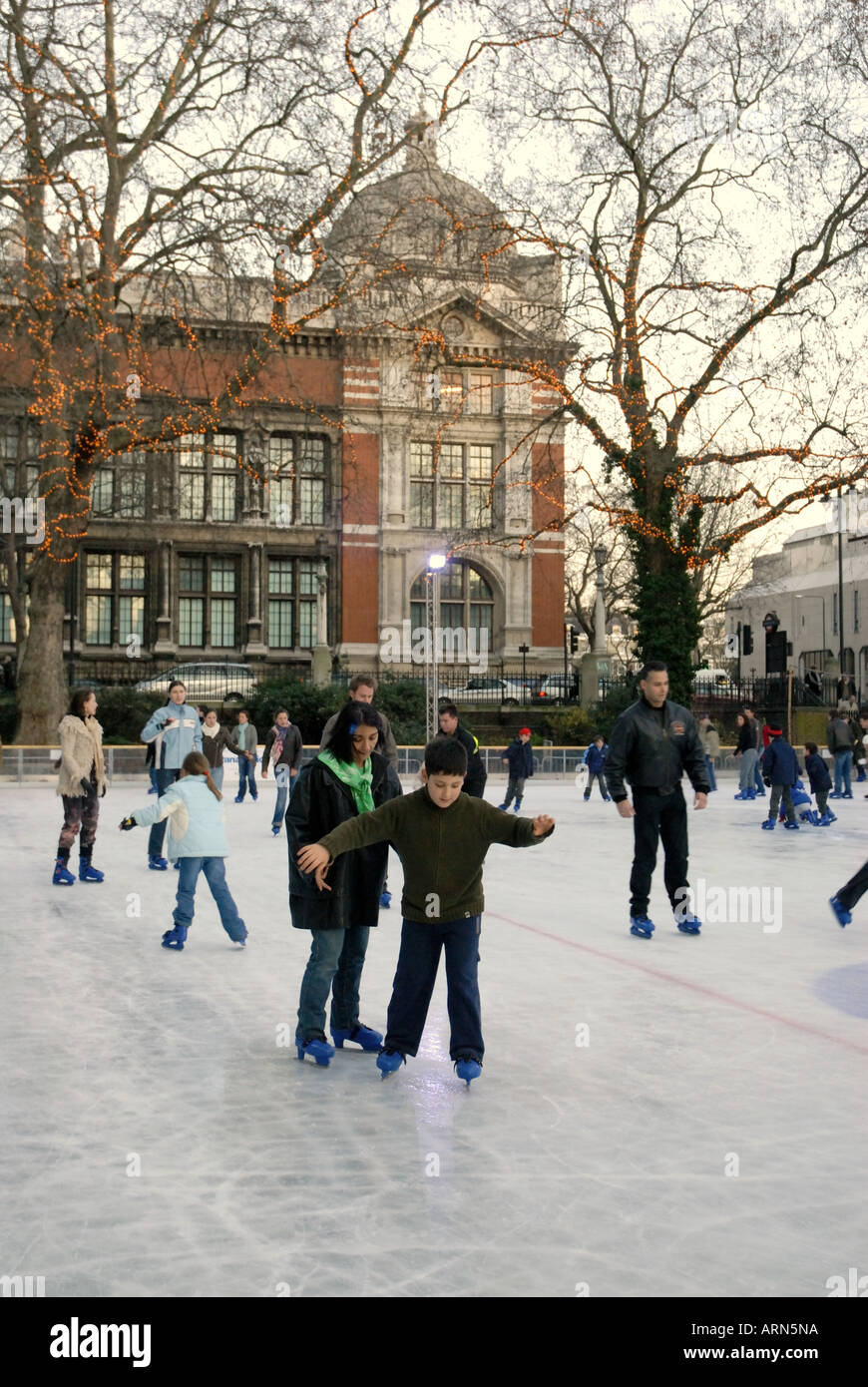 Ice Skating at Natural History Museum; South Kensington; London Stock
