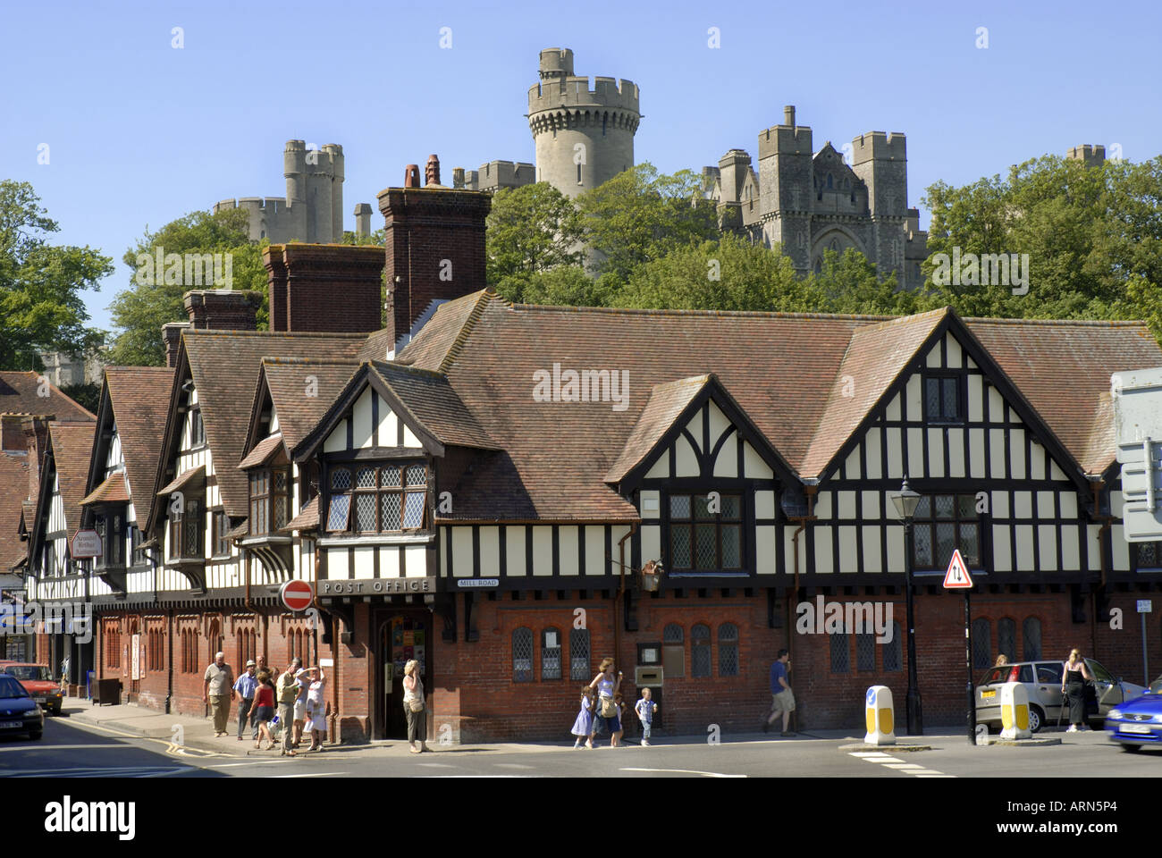 Post Office in Arundel Town Centre with Castle in background. Stock Photo