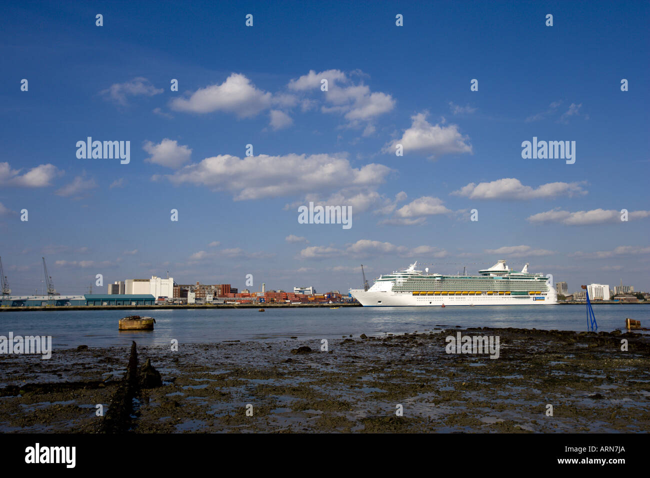 Ocean Liner Freedom of the Seas dominates the Southampton docks and waterfront UK Stock Photo