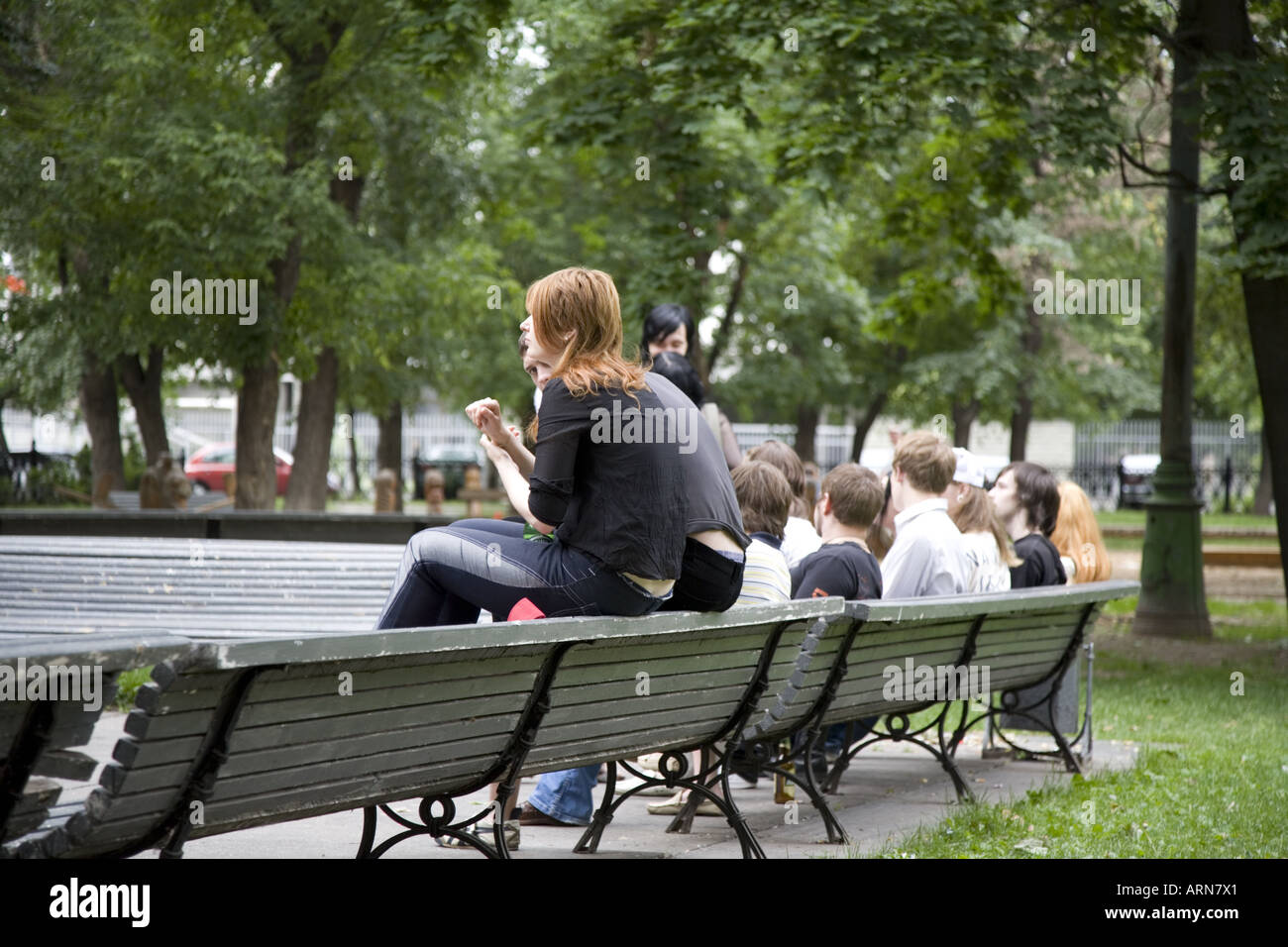 Fun in the park students relaxing at end of term Moscow Russia Eastern Europe Stock Photo