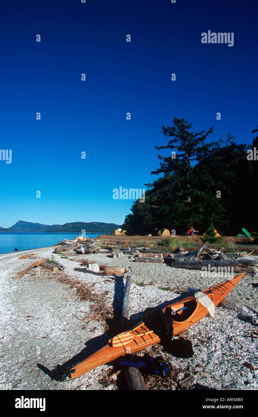 kayakers camping at shell beach, Portland Island, Gulf Islands National