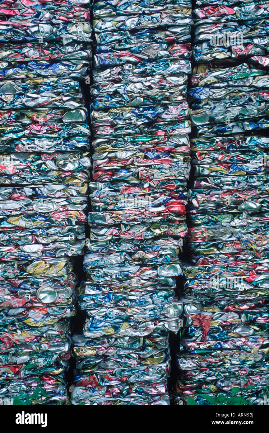 Recycling crushed collection of aluminium cans, British Columbia, Canada Stock Photo Alamy