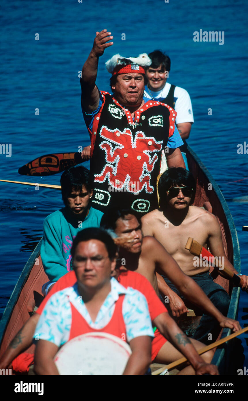 First Nations culture, sea going canoe in Victoria inner harbour, chief