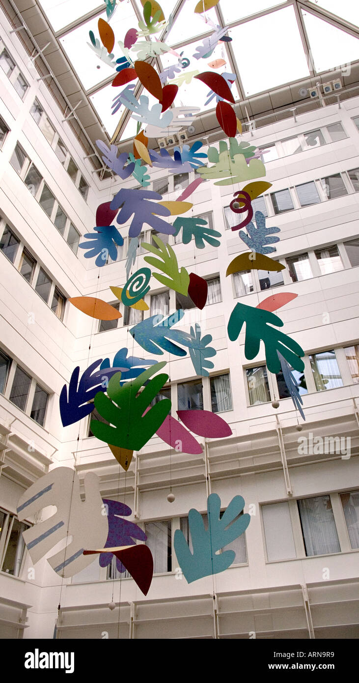 Giant mobile art installation The modern interior of Chelsea and Westminster Hospital Chelsea London England Stock Photo