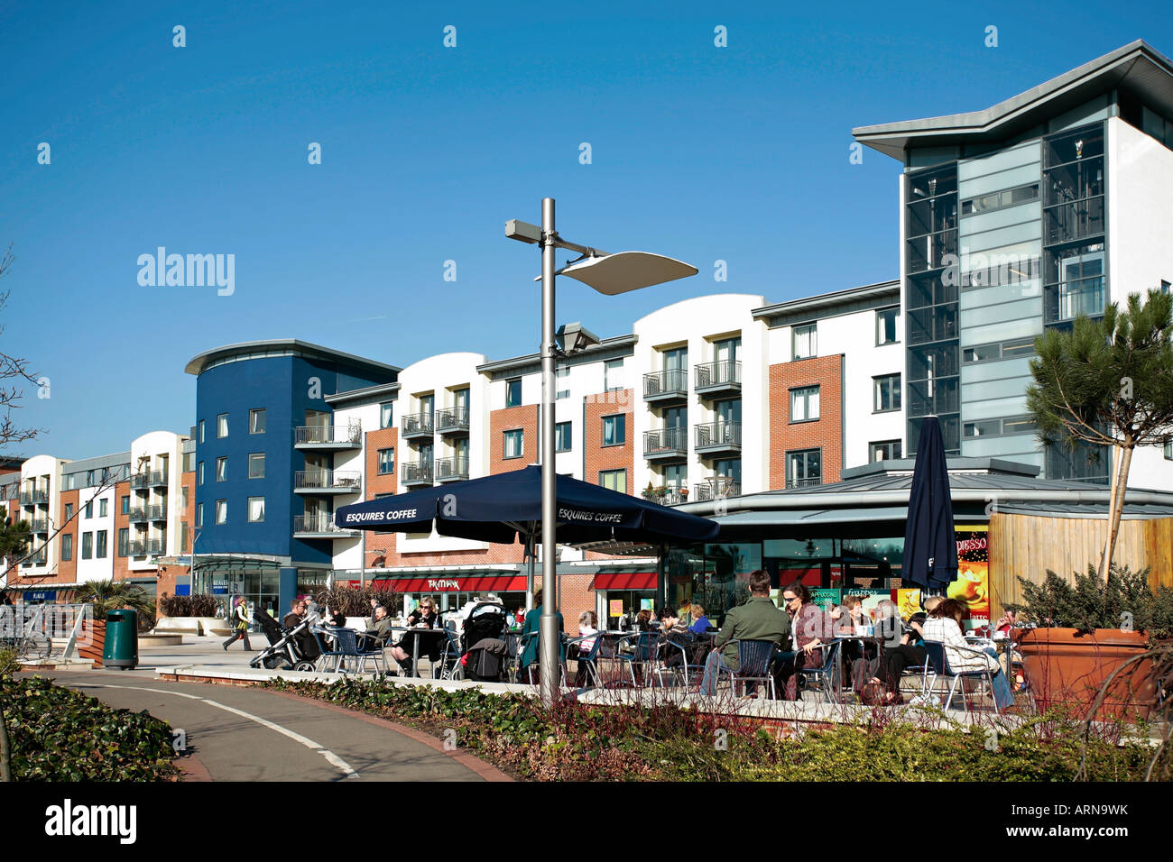 Pavement cafe at The Forum, Blackhorse Way, Horsham, West Sussex, UK Stock Photo