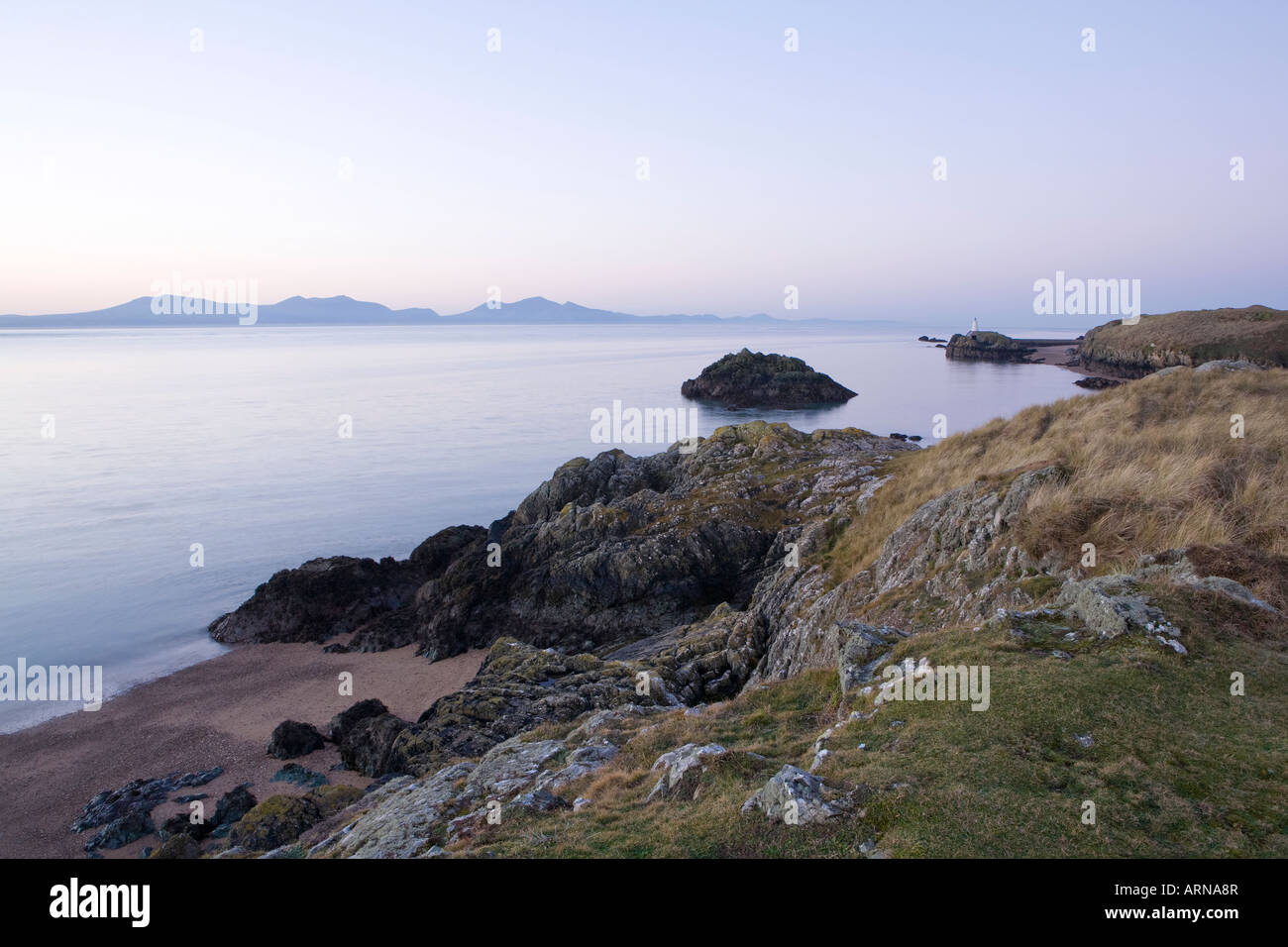 View of Llŷn Peninsula from Llanddwyn Island, Anglesey, Wales Stock Photo