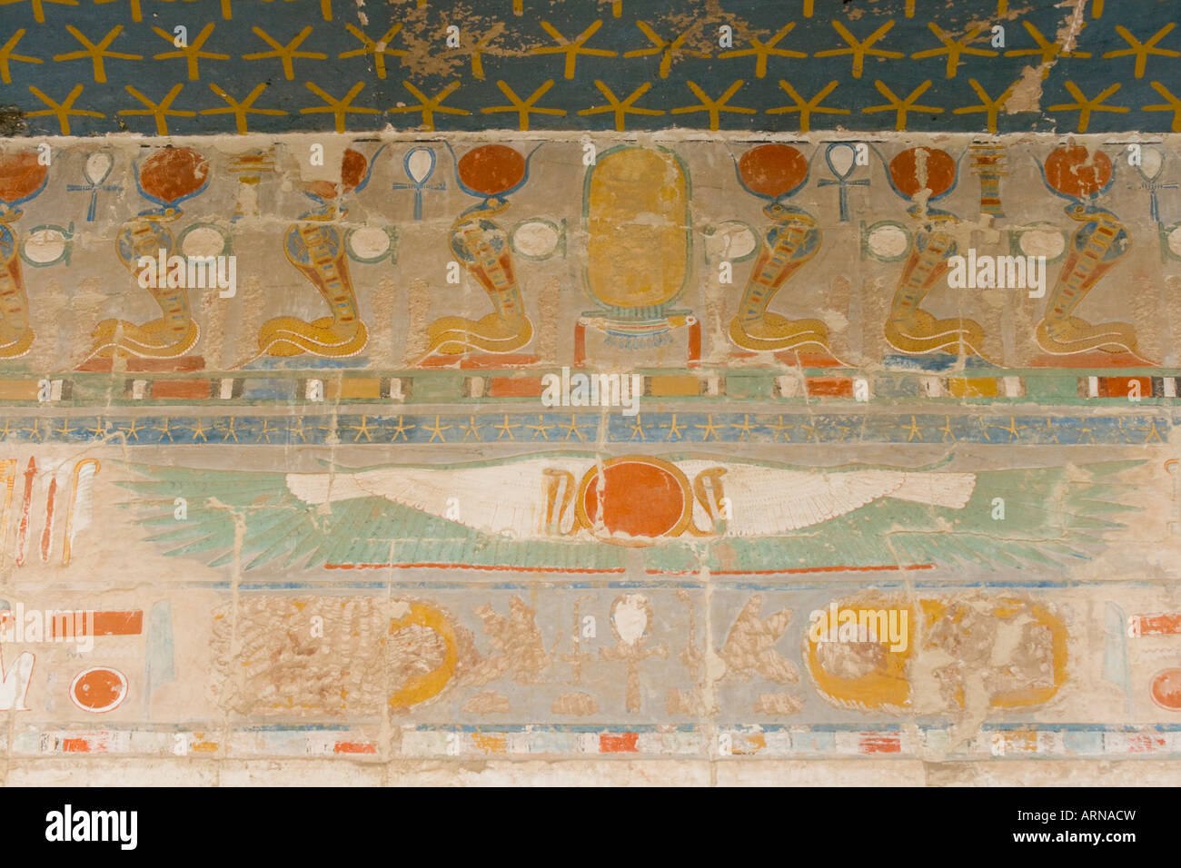 Hieroglyphs in the chapel of god Anubis Temple of Hatshepsut West Bank Luxor Nile Valley Egypt Stock Photo