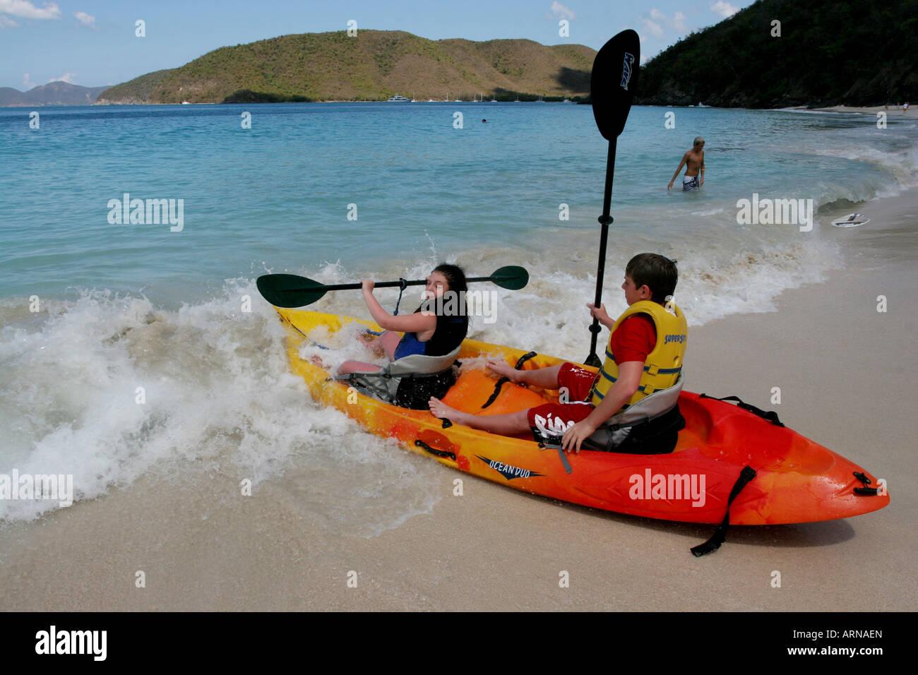 Cinnamon Bay St John beach kayak Stock Photo Alamy