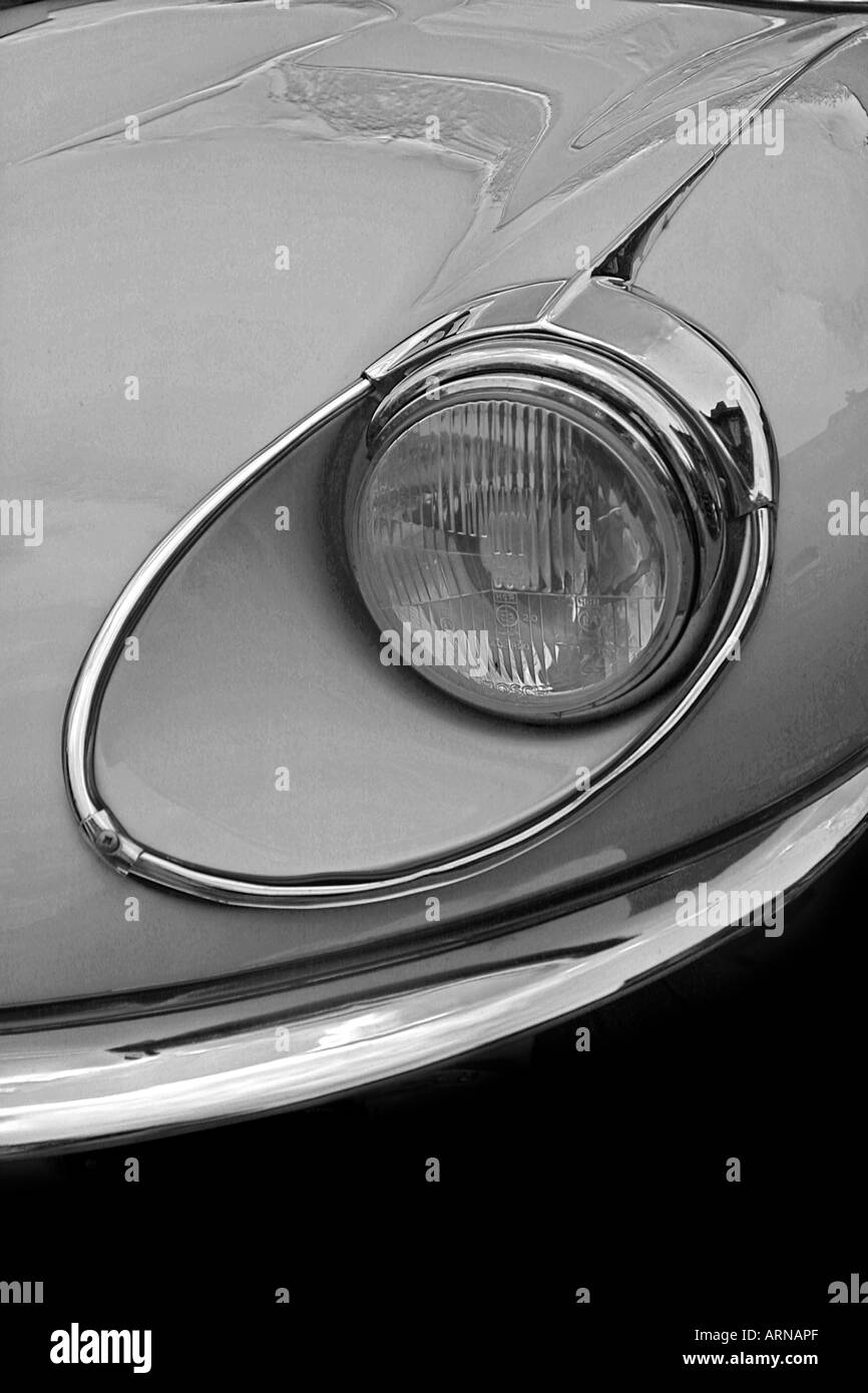 Close up of Jaguar e Type showing chrome detail Stock Photo