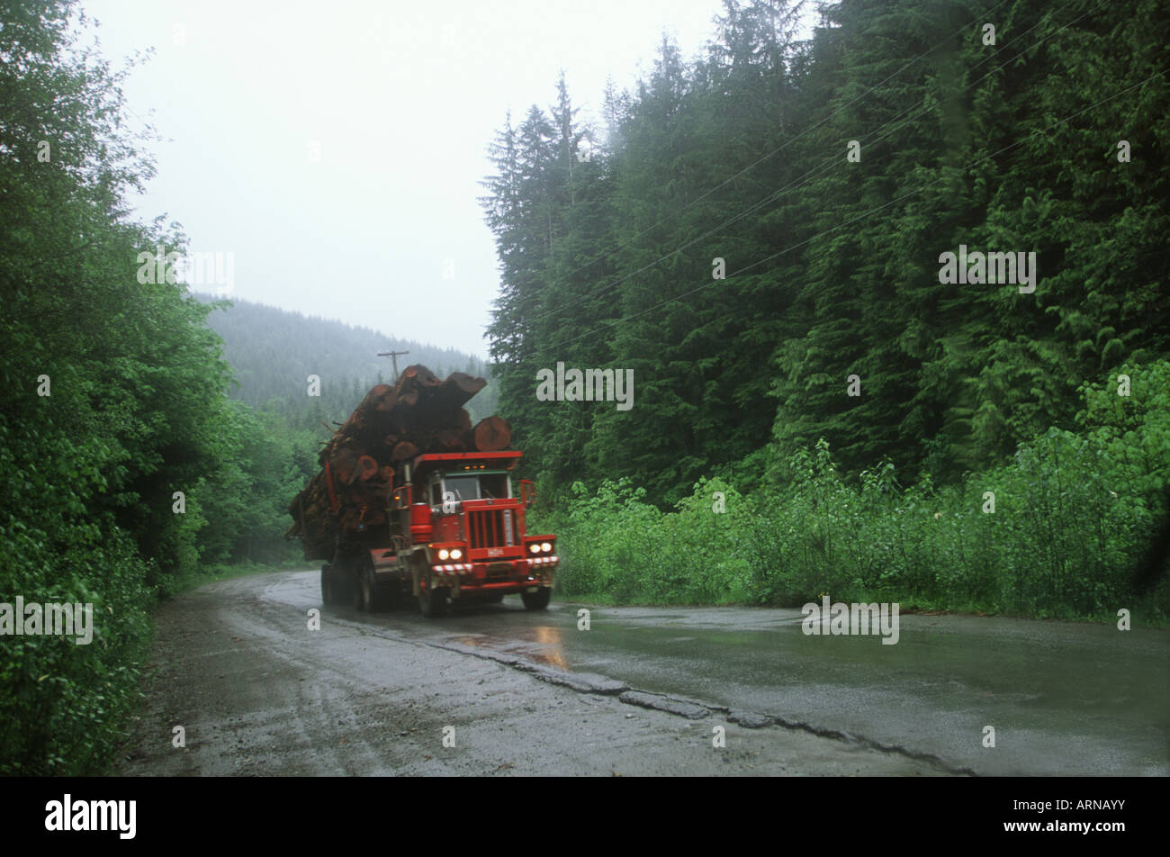 logging industry, loaded logging truck with cedar logs, Vancouver
