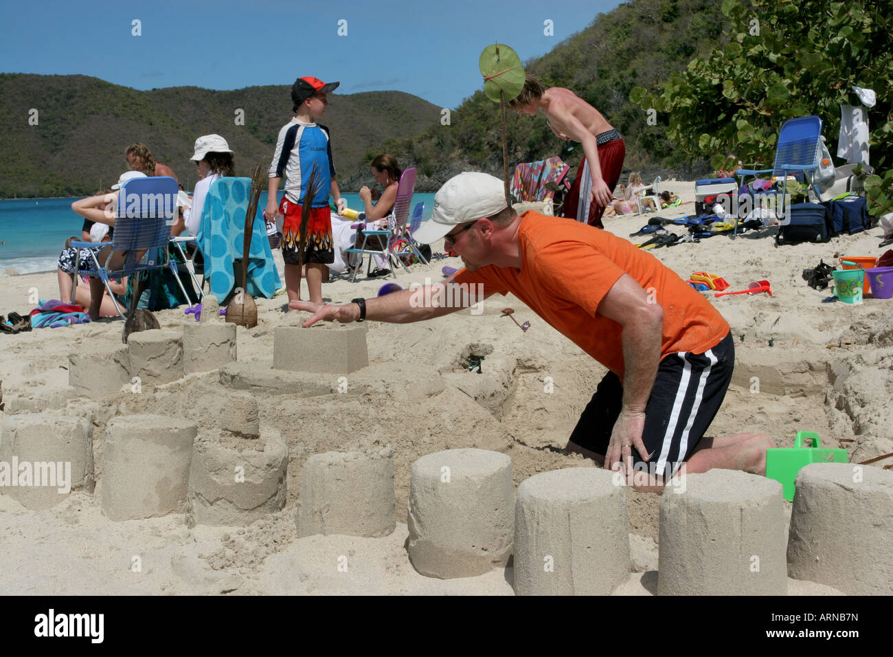 Cinnamon Bay sand castle St John beach Stock Photo Alamy