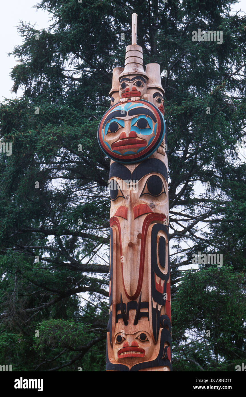 Haida Gwaii, Skidegate,contemporary Haida totem pole detail, British