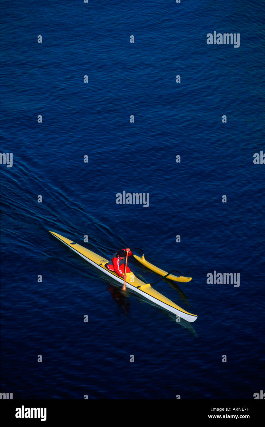 Racing canoe with outrigger from above hires stock photography and