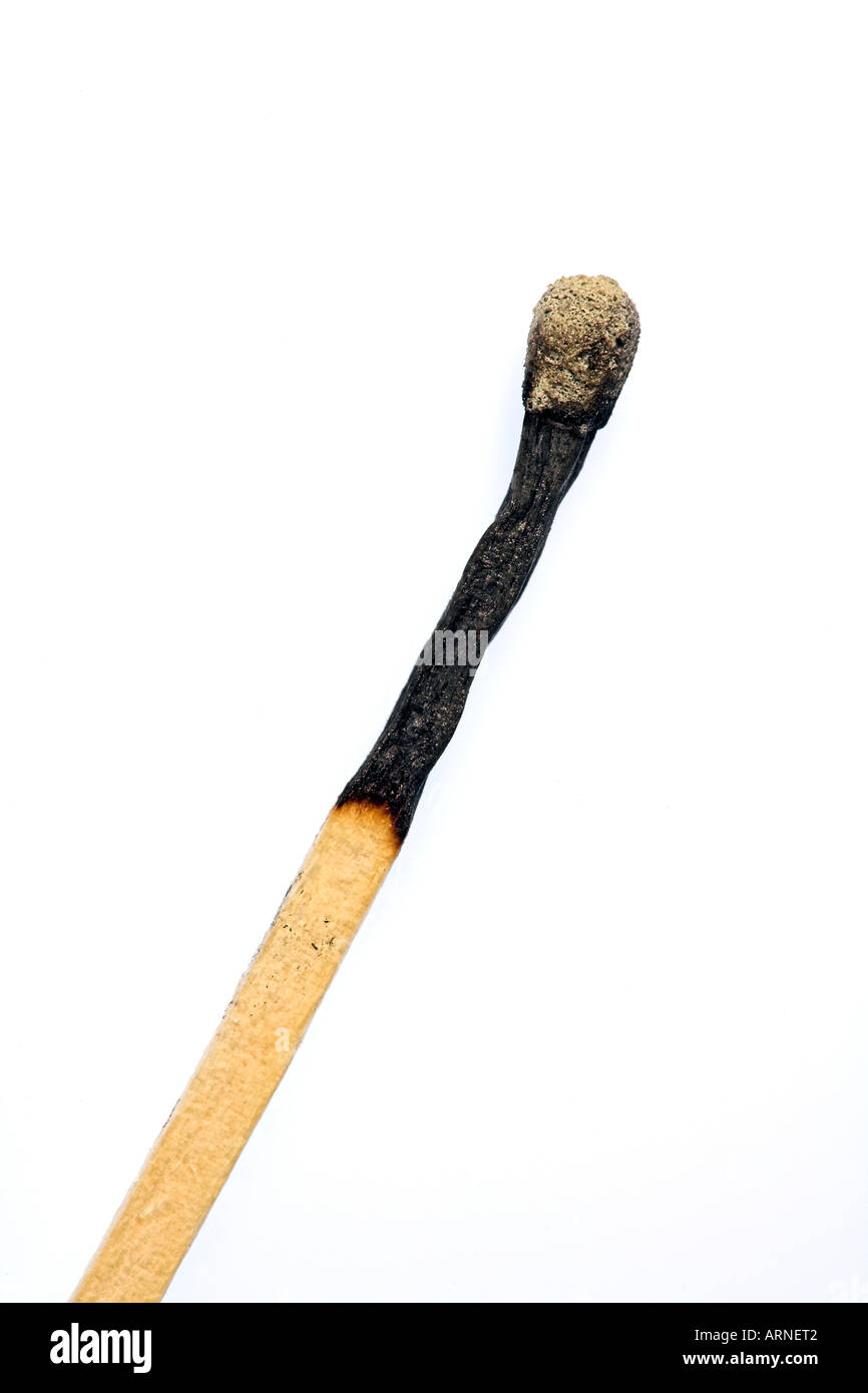 Burned down match, symbol for burn out syndrome, makro, cut out Stock Photo