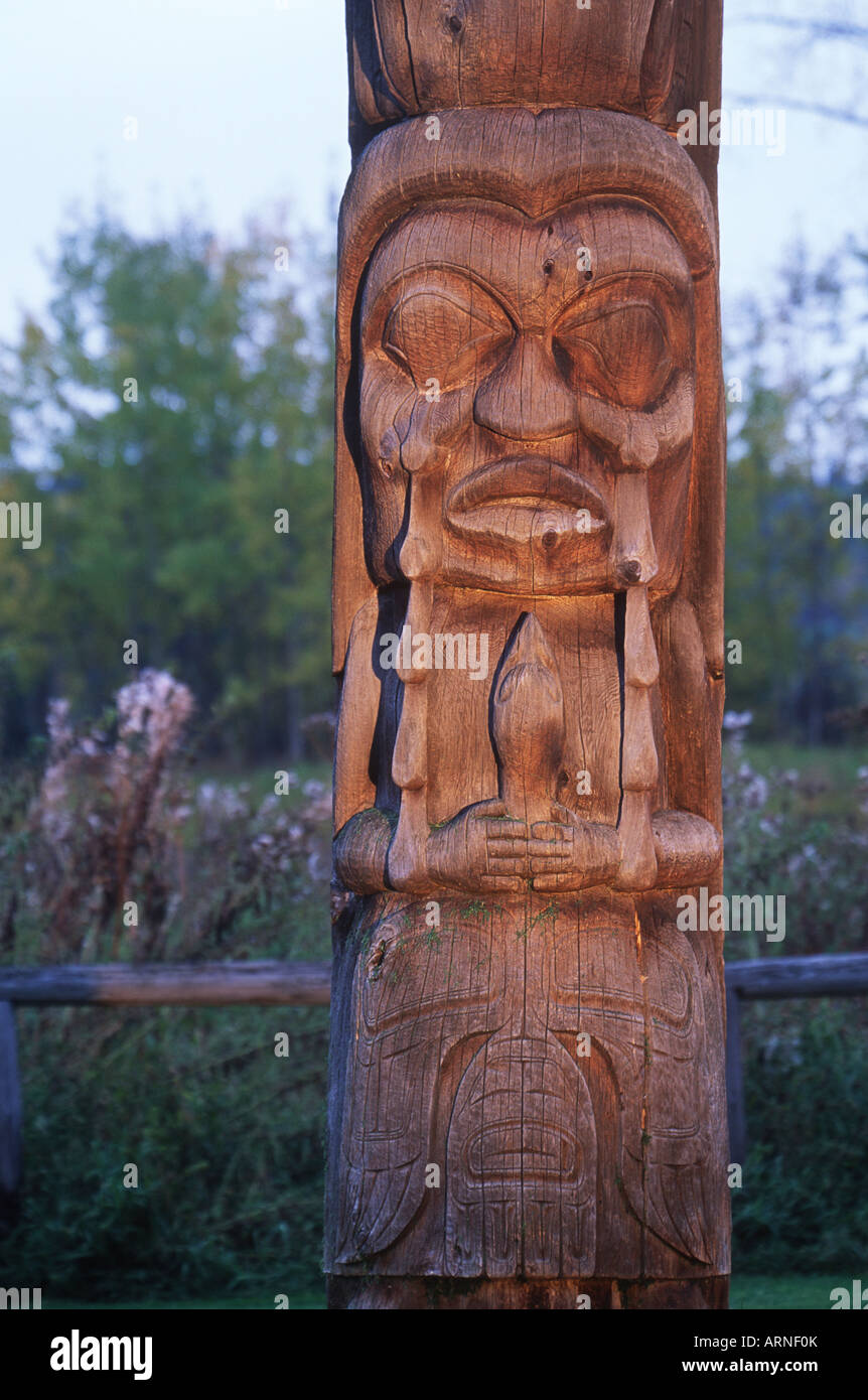 Skeena River area, Kitwancool (Gitanyow) , Gitxsan totem poles, British Columbia, Canada. Stock Photo