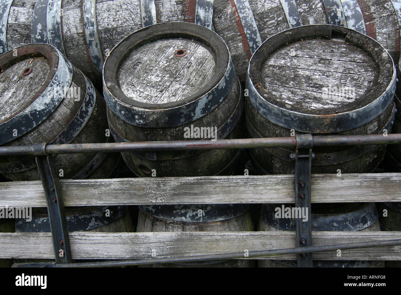 Old wooden beer kegs on a cart Stock Photo Alamy